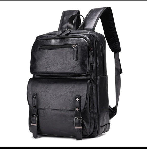 Classy rucksack - full black pu leather backpack - LBM-002